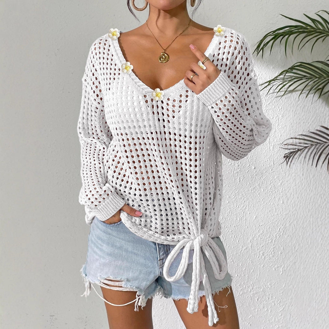 Damen luftiger Strickpullover mit floralem Dekor Echo Archiv