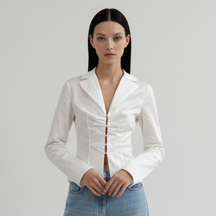Damen Taillierte Popeline-Hemdbluse mit Korsettnähten & Häkchenfront Echoarchiv