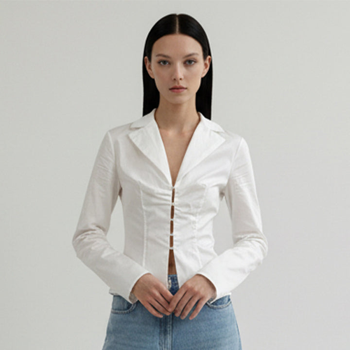 Damen Taillierte Popeline-Hemdbluse mit Korsettnähten & Häkchenfront Echoarchiv