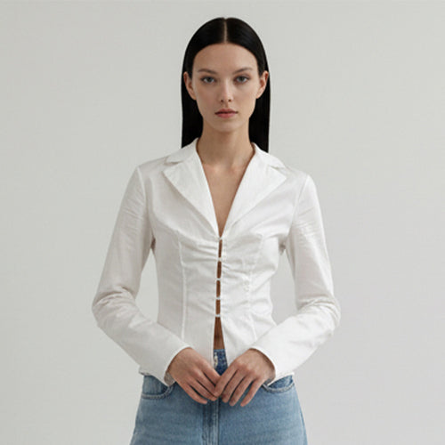 Damen Taillierte Popeline-Hemdbluse mit Korsettnähten & Häkchenfront Echoarchiv