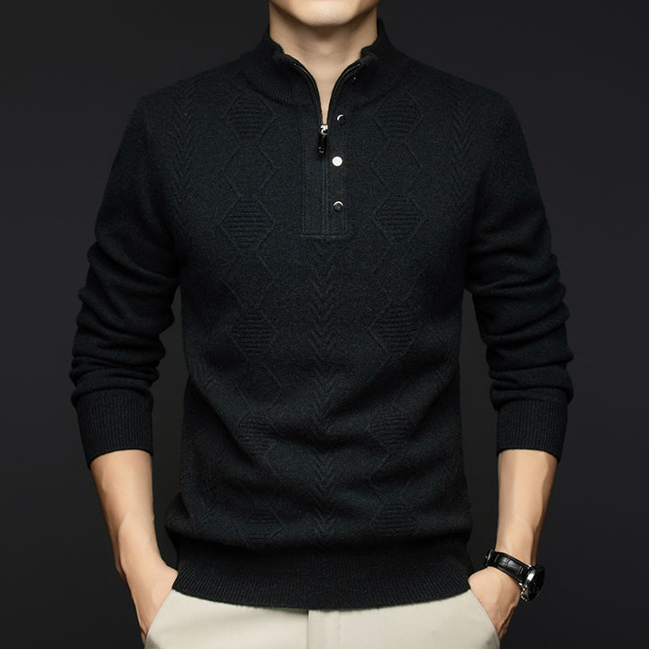 Herren modischer Strickpullover mit schmalem Kragen und feinem Rautenmuster Echoarchiv
