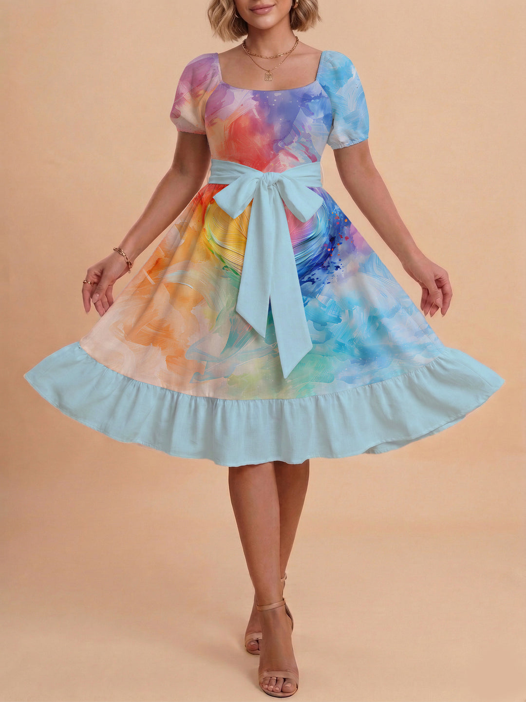 Damen Midi Kleid mit elegantem Blumendruck und tailliertem Gürtel Echo Archiv