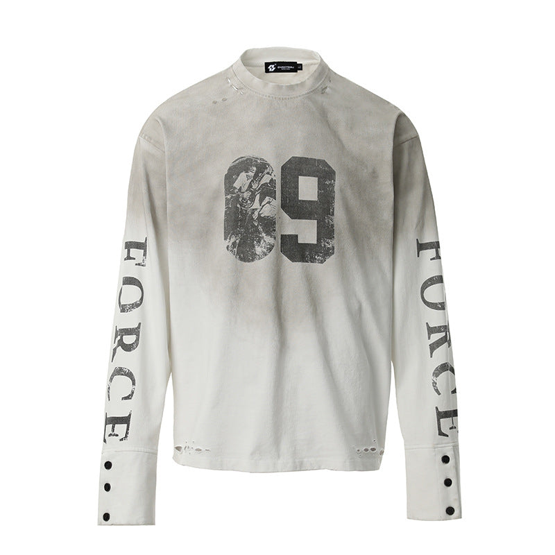 Herren Oversize-Longsleeve-Sweatshirt mit Print, verlängerten Manschetten und Used-Details Echoarchiv