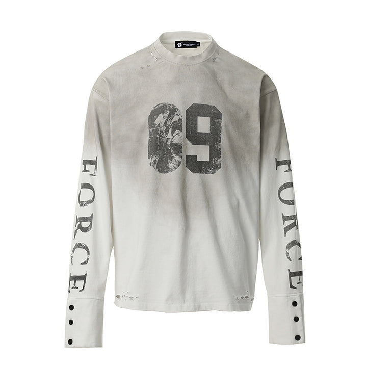Herren Oversize-Longsleeve-Sweatshirt mit Print, verlängerten Manschetten und Used-Details Echoarchiv