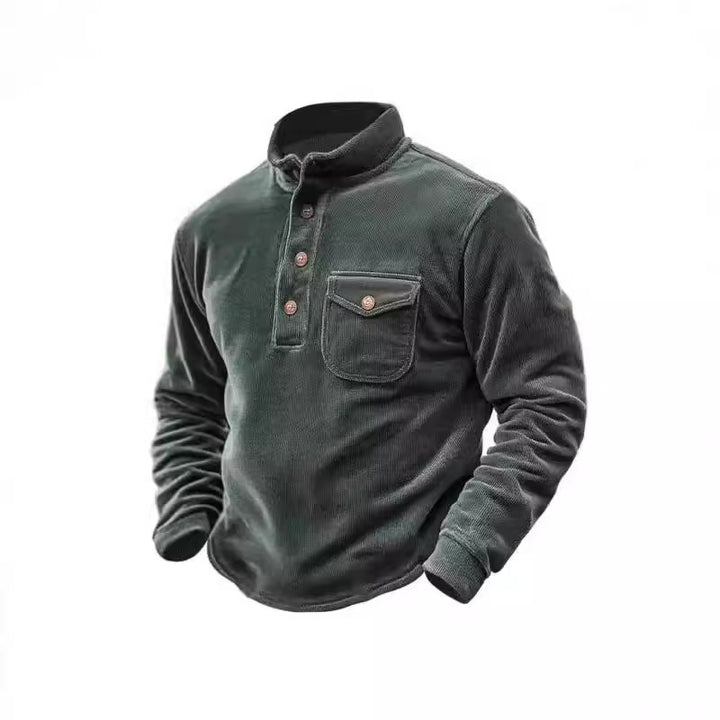 Herren Baumwoll-Pullover mit Knopfverschluss und Brusttasche Echoarchiv