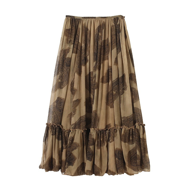 Damen Maxirock aus Chiffon mit Plissée, Elastischem Bund und Volantsaum Echo Archiv