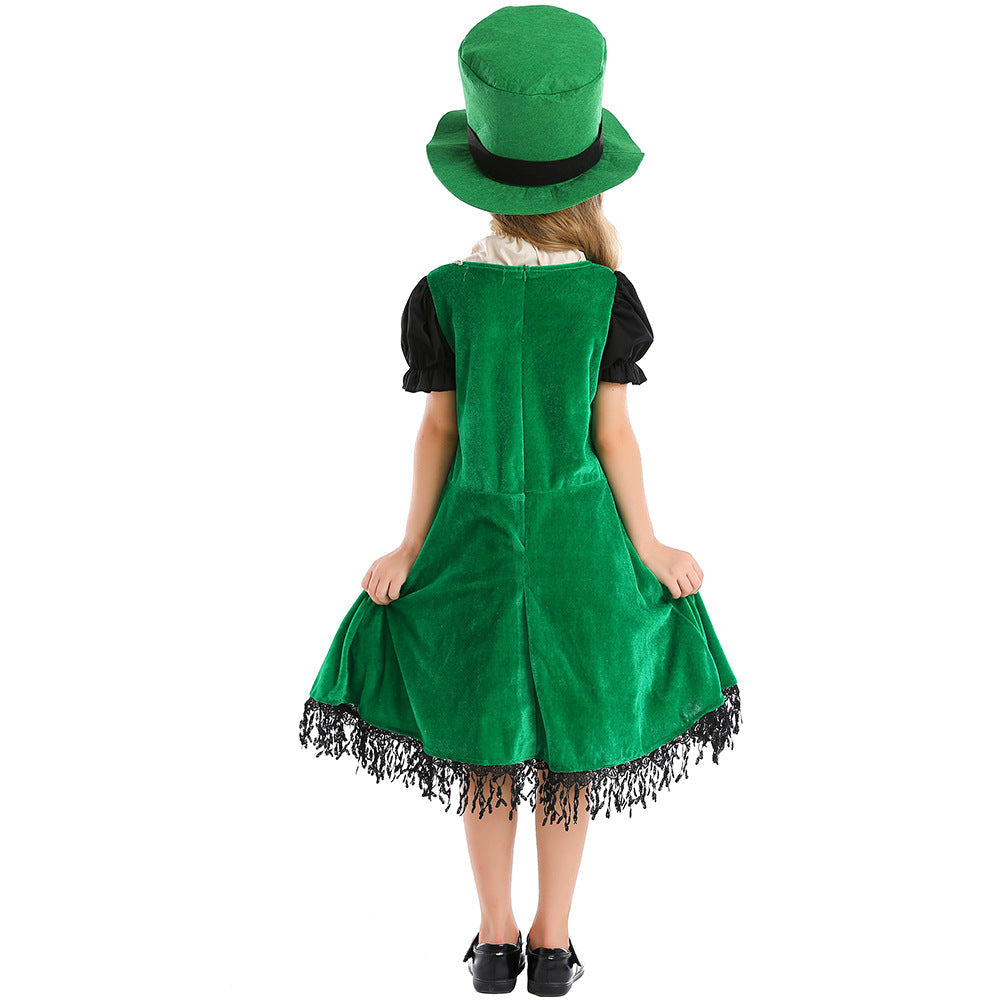 Mädchen Leprechaun Kostüm mit grünem Hut und Fransen Echo Archiv