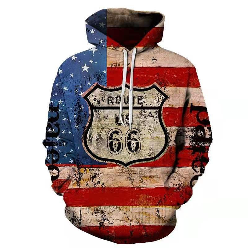 Herren Kapuzenpullover mit auffälligem Route 66 Grafikdesign und hochwertigem Materialmix Echoarchiv