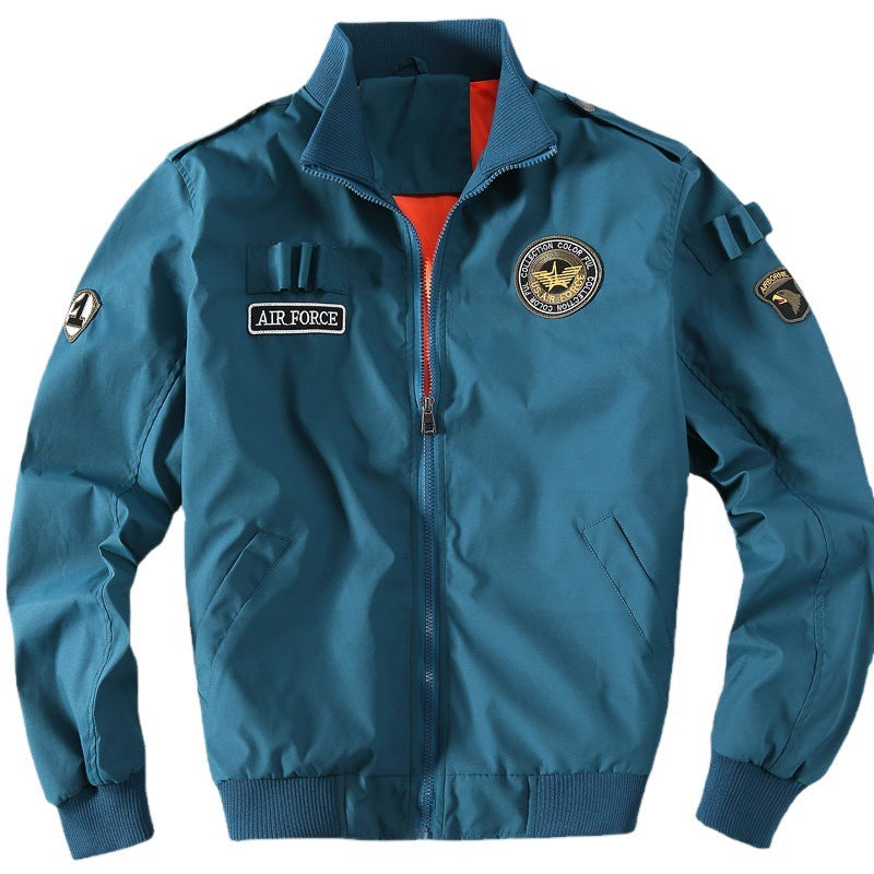 Herren Militärinspirierte Bomberjacke mit Aufnähern, Stehkragen & Reißverschluss Echoarchiv