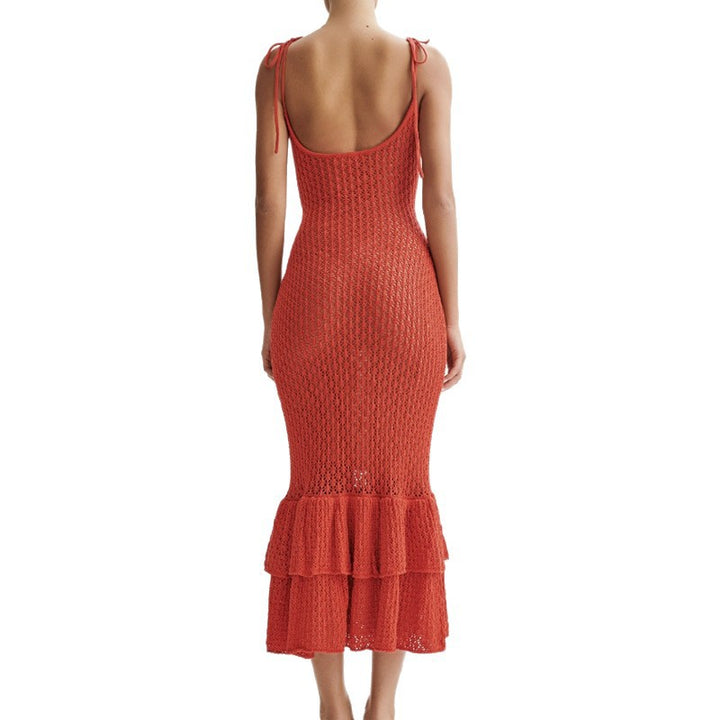 Damen Häkel-Maxikleid mit Volant und verstellbaren Trägern Echo Archiv