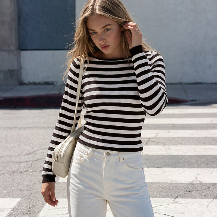 Damen Lässiger Langarm-Pullover im modernen Streifenlook Echo Archiv