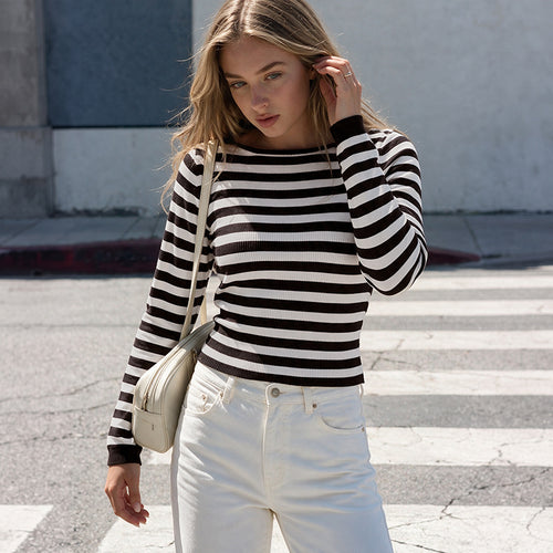 Damen Lässiger Langarm-Pullover im modernen Streifenlook Echo Archiv