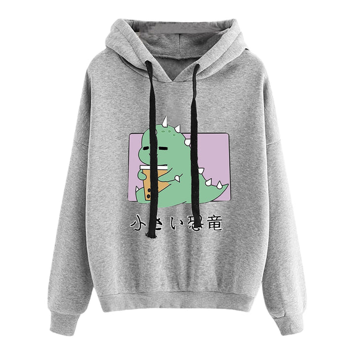 Damen kurz geschnittener Cropped-Kapuzenpullover mit niedlicher Frosch-Illustration und verstellbarer Kapuze – Auréline