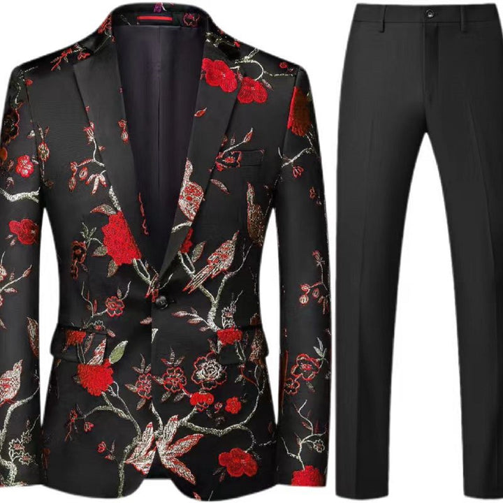 Herren Brokat-Sakko mit floralem Jacquard und Slim-Fit Anzughose Echo Archiv