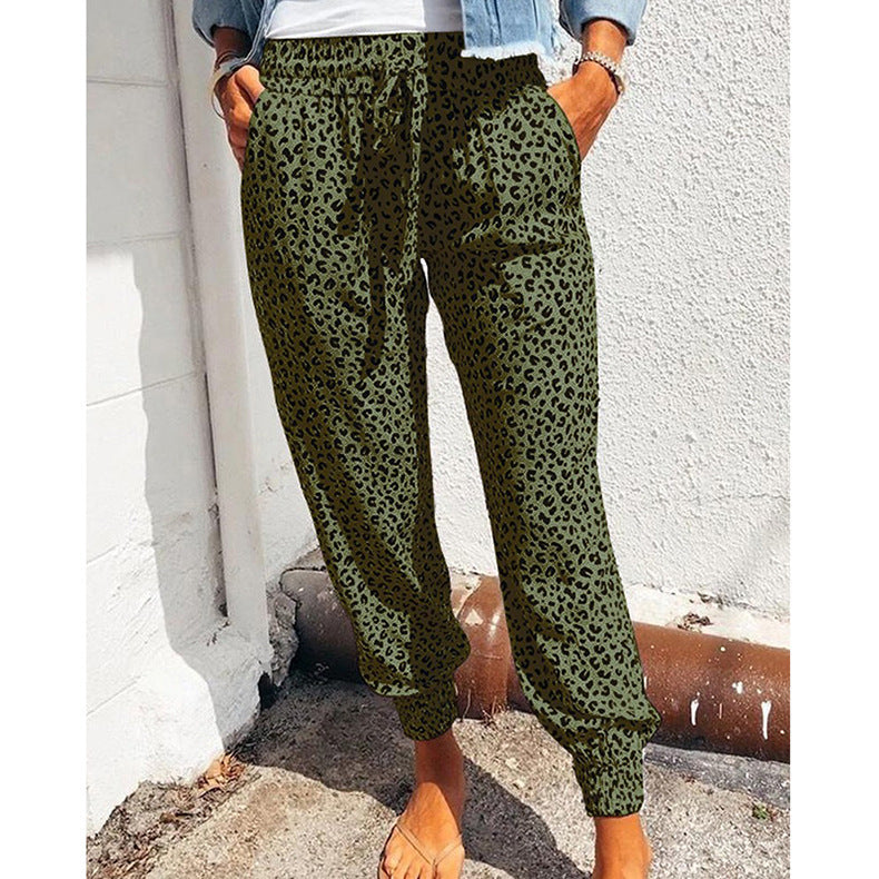 Damen nan lässige Leoparden-Print Jogginghose mit Tunnelzug, Eingrifftaschen und elastischen Bündchen Echo Archiv