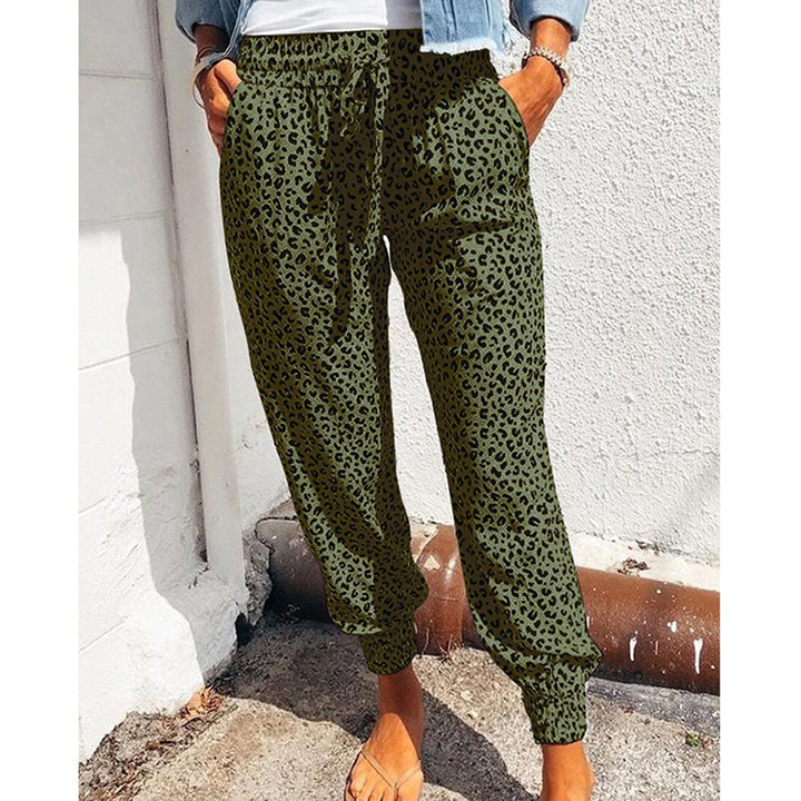 Damen nan lässige Leoparden-Print Jogginghose mit Tunnelzug, Eingrifftaschen und elastischen Bündchen Echo Archiv