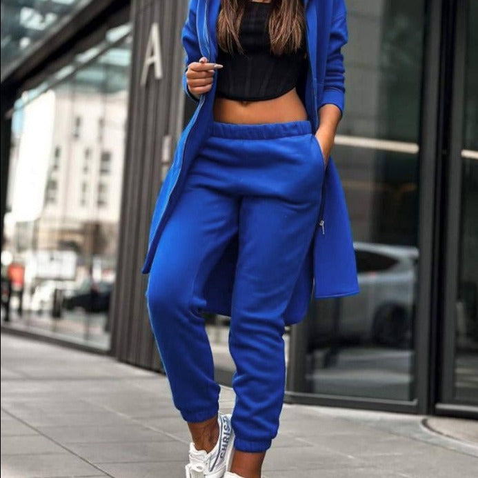Damen Kapuzenmantel und High-Waist Jogginghose Lounge-Set – Montévia