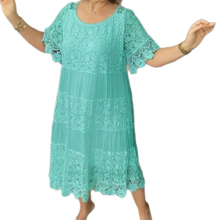 Damen nan mehrlagiges Spitzen-Midikleid mit plissierten Einsätzen und Volantärmeln Echo Archiv