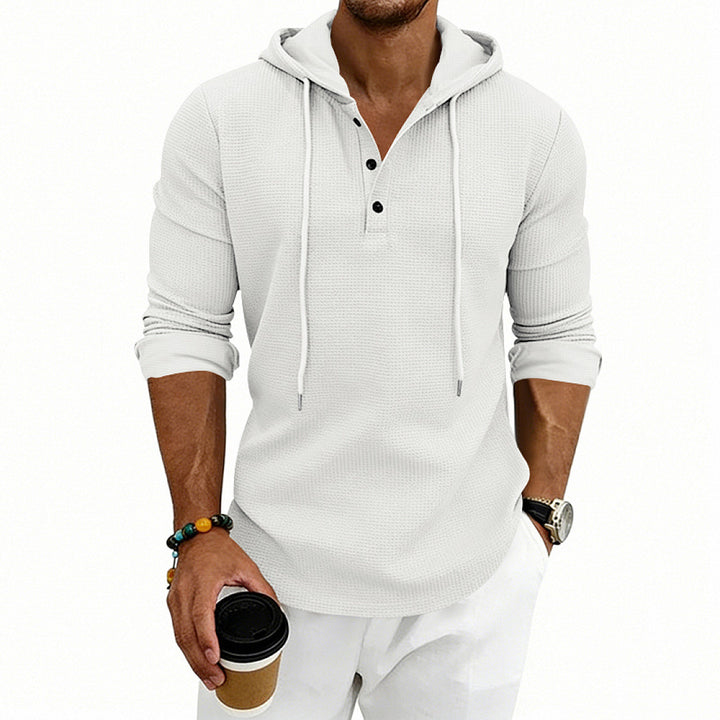 Herren Waffelstrick-Henley-Hoodie mit Knopfleiste und Kapuze – Cavarno