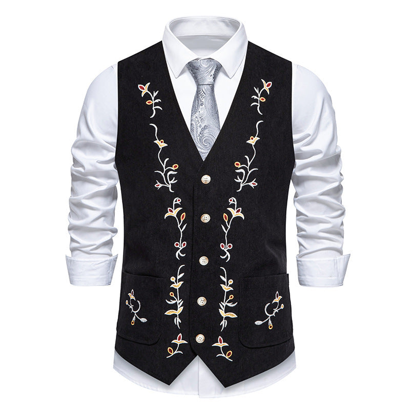 Herren elegante Weste mit floralem Stickdesign Echoarchiv