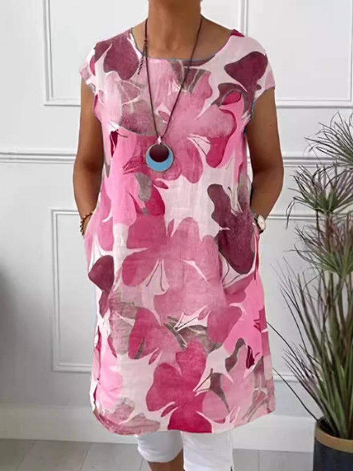 Damen nan luftiges Tunika-Midikleid aus Leinenmix mit Aquarellblütenprint und Seitentaschen Echo Archiv