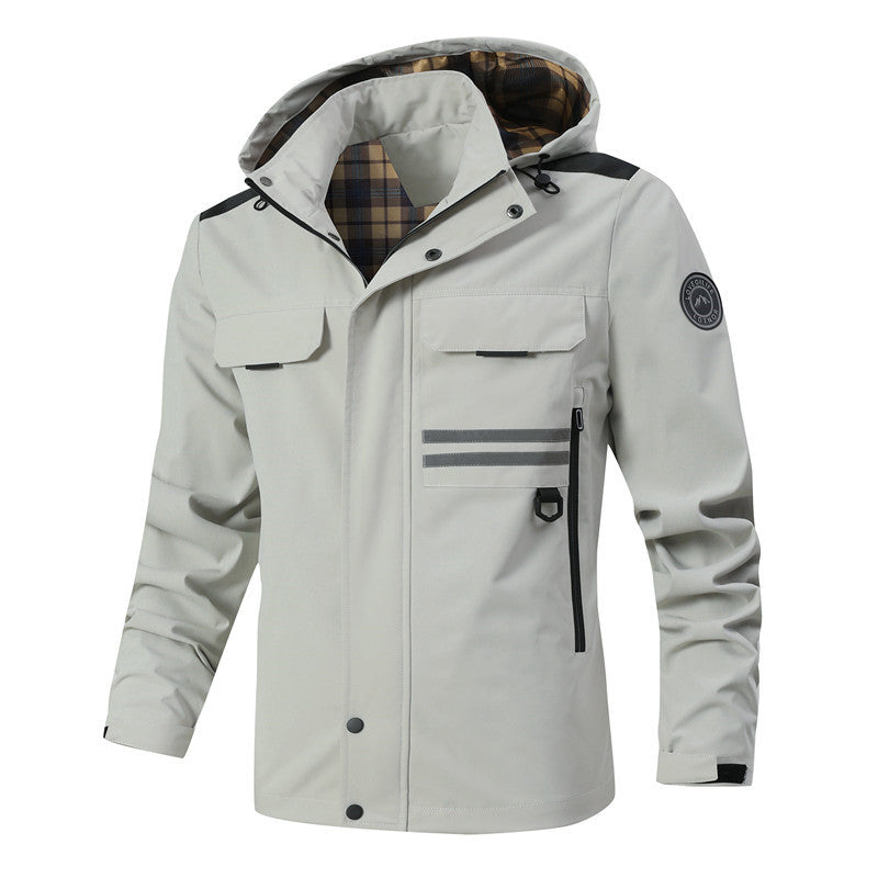 Herren funktionale wetterfeste Jacke mit Kapuze und mehreren Taschen Echoarchiv