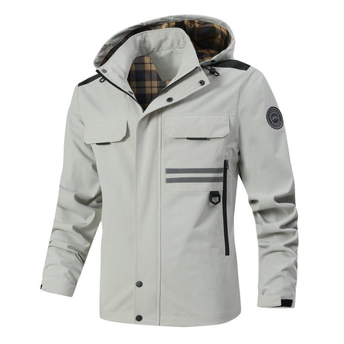 Herren funktionale wetterfeste Jacke mit Kapuze und mehreren Taschen Echoarchiv