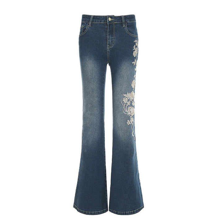 Damen Bestickte Schlagjeans mit hoher Taille und figurformender Passform Echo Archiv
