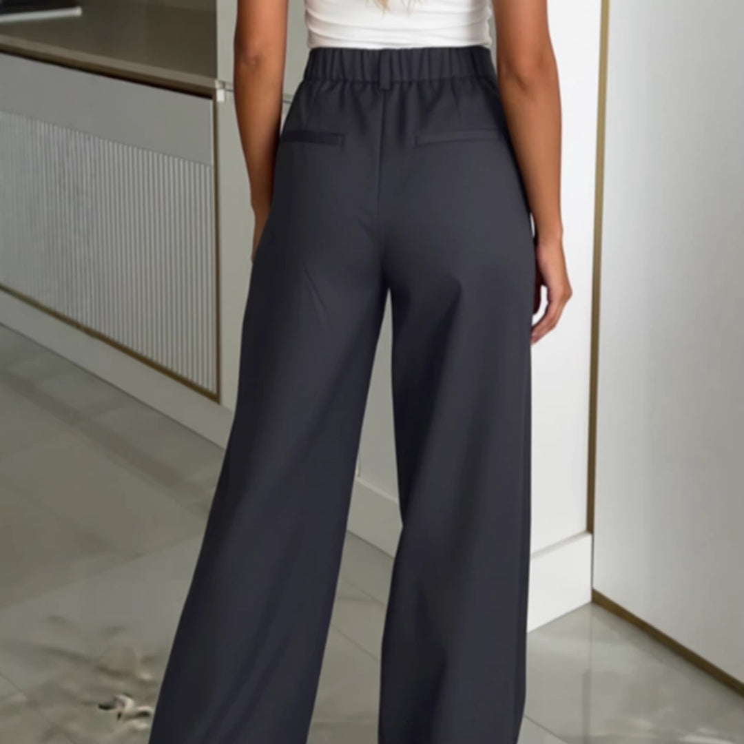 Damen Hochtaillierte Bundfalten-Hose mit weitem Palazzo-Bein – Avérine