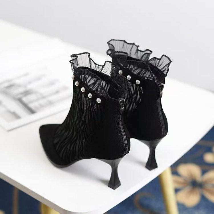 Damen Elegante Netze Stiefeletten mit Rüschendetails – Varelle