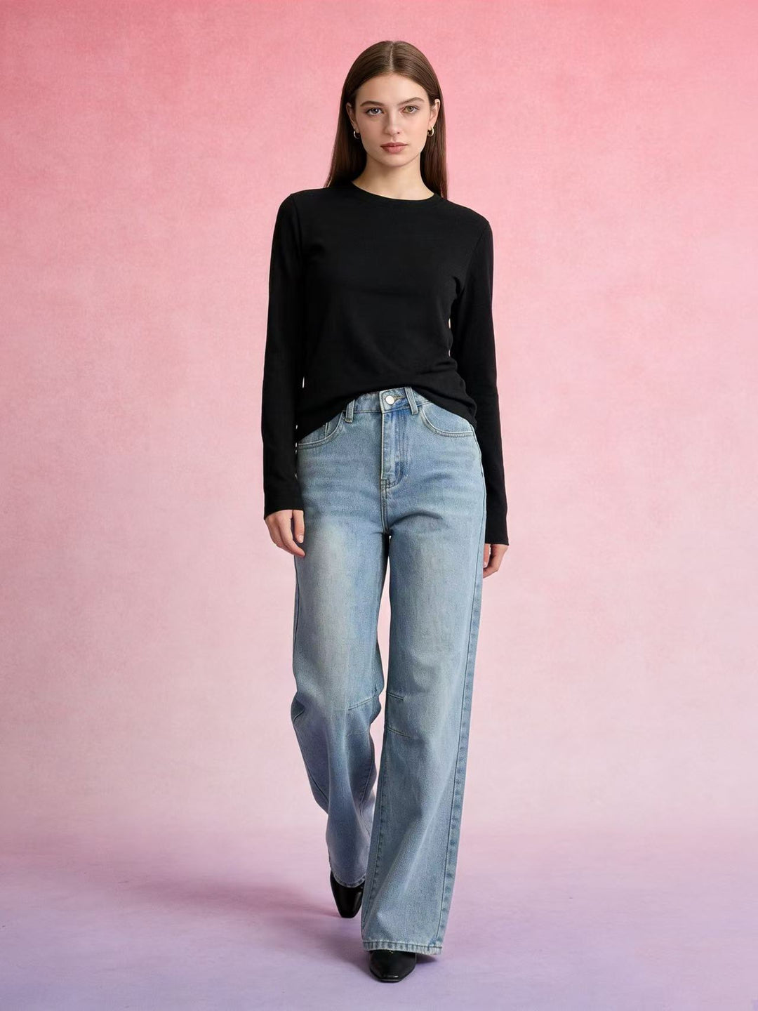 Damen nan schlichtes langarm-Feinstrickshirt mit Rundhalsausschnitt, leicht taillierter Silhouette und elastischem Tragekomfort Echo Archiv
