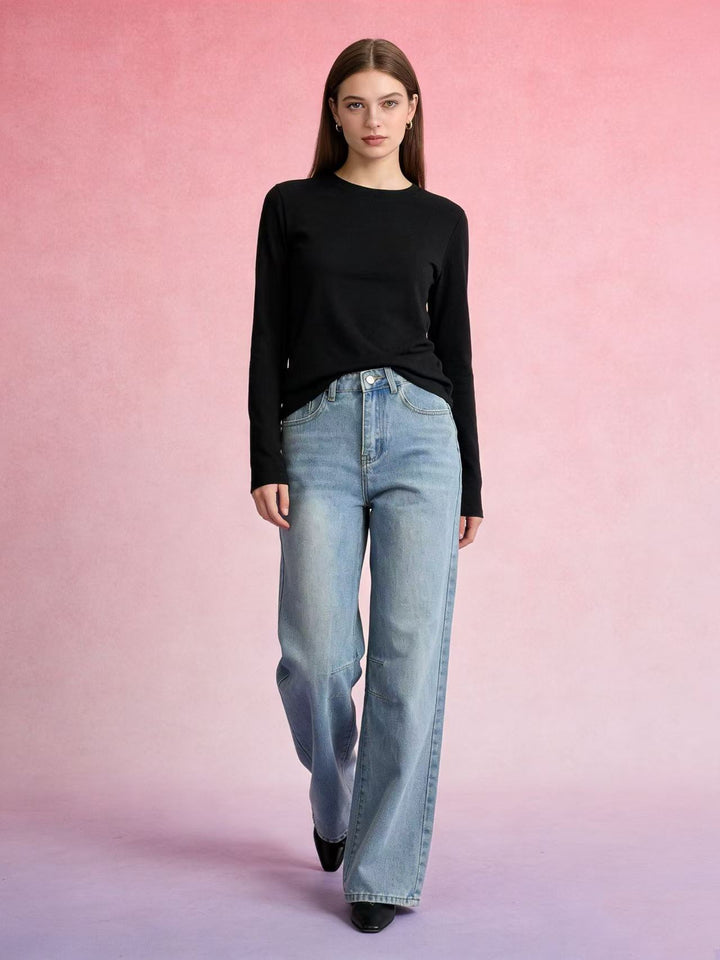 Damen nan schlichtes langarm-Feinstrickshirt mit Rundhalsausschnitt, leicht taillierter Silhouette und elastischem Tragekomfort Echo Archiv