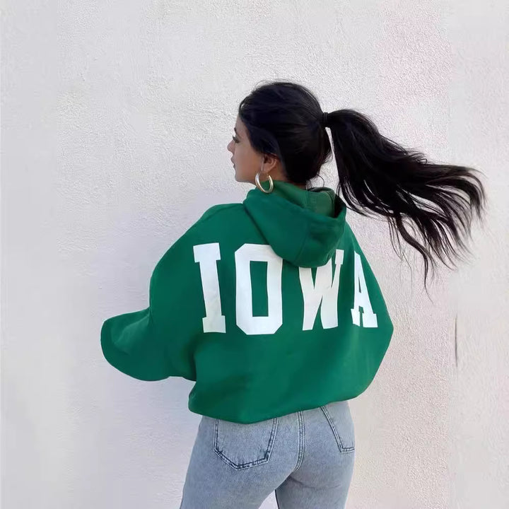 Damen Oversized Cropped Hoodie mit großem Lettering, Kapuze und relaxed Fit Echoarchiv