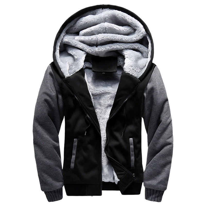 Herren Kapuzenblouson mit dichtem Sherpa-Innenfutter, kontrastierenden Ärmeln und Kordelzug – Cavarno