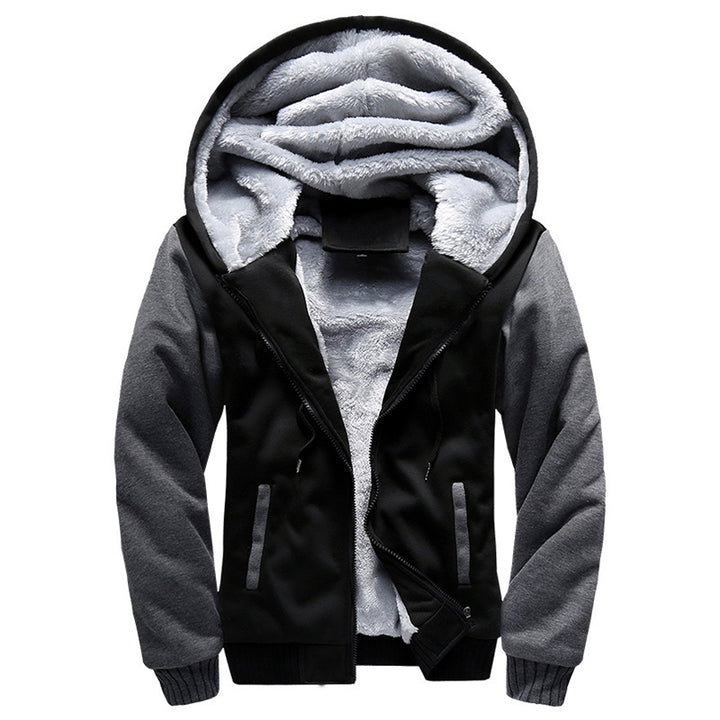 Herren Kapuzenblouson mit dichtem Sherpa-Innenfutter, kontrastierenden Ärmeln und Kordelzug – Cavarno