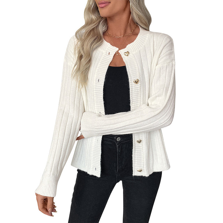Damen Gerippter Strickcardigan mit Herzknopfleiste Echoarchiv
