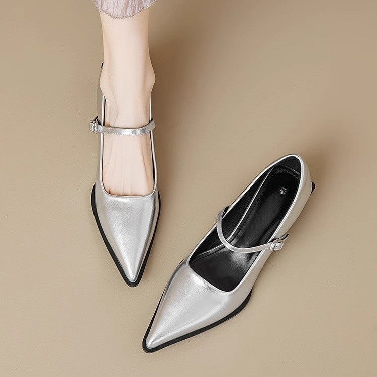 Damen Riemchenpumps im Mary‑Jane‑Stil mit spitzer Zehenkappe und geformtem Blockabsatz Echo Archiv