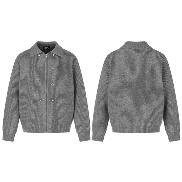 Damen Grobstrick-Zipjacke mit Hemdkragen und Zierknöpfen Echoarchiv