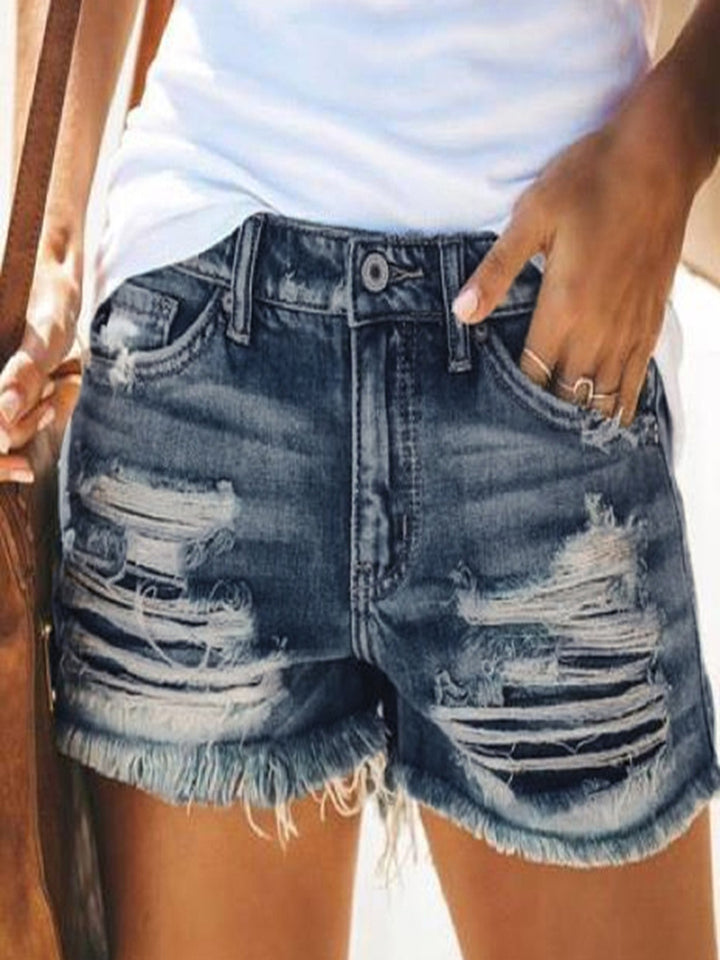 Damen trendige Destroyed Denim-Shorts mit ausgefransten Säumen und modischen Rissdetails Echo Archiv