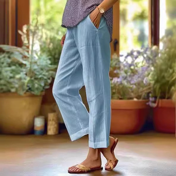 Damen nan lässige Cropped-Hose mit geradem Bein, dezenter Bügelfalte und seitlichen Eingrifftaschen Echo Archiv