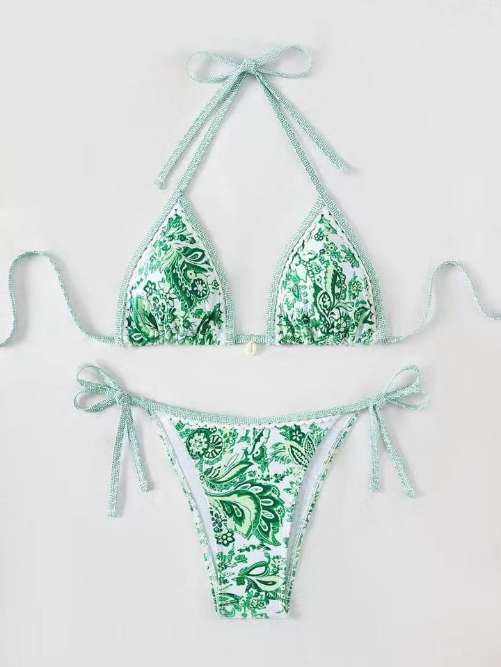 Damen Triangel-Bikini mit floralem Muster und verstellbaren Bindebändern Echo Archiv