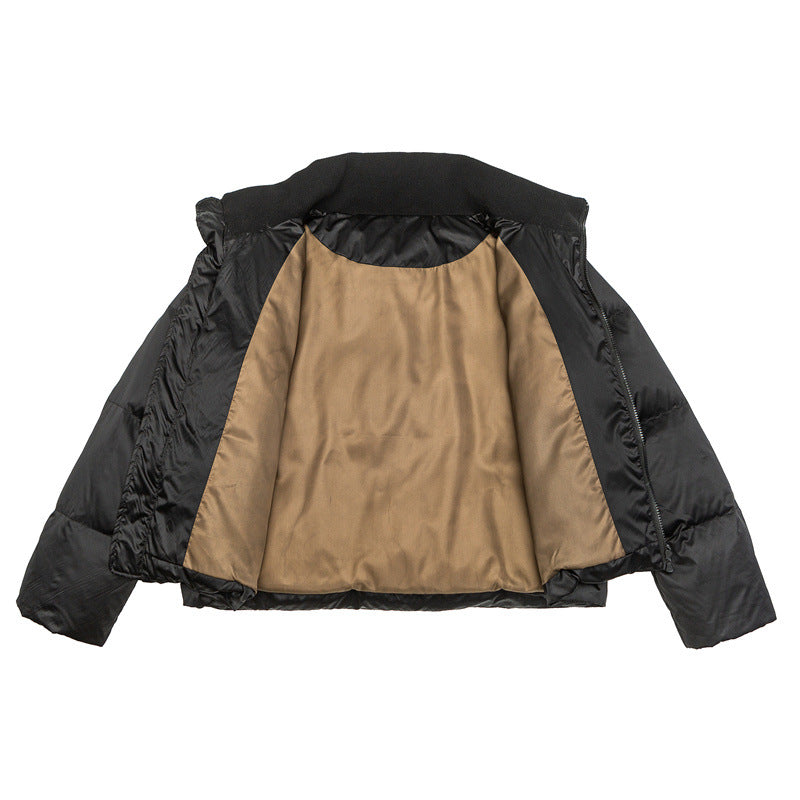 Damen Kurz geschnittene leichte Thermo-Pufferjacke mit Stehkragen und Zwei-Wege-Reißverschluss Echoarchiv