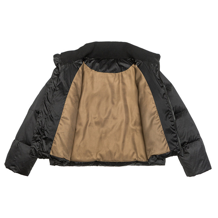 Damen Kurz geschnittene leichte Thermo-Pufferjacke mit Stehkragen und Zwei-Wege-Reißverschluss Echoarchiv