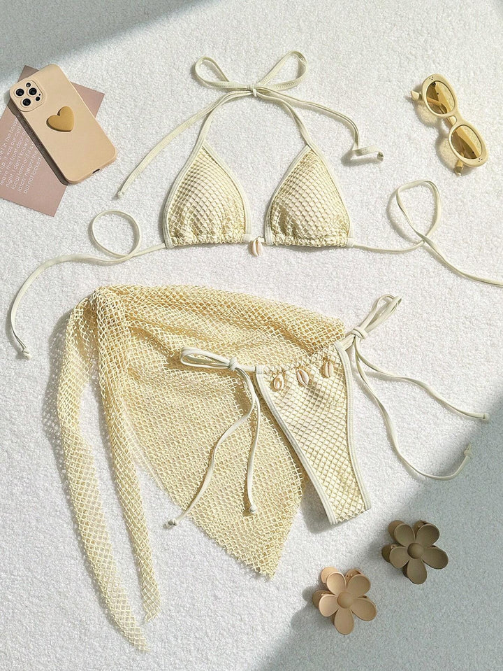 Damen Triangel-Bikini mit transparentem Netzgewebe und Schnürdetails Echo Archiv