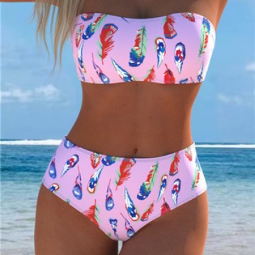 Damen Bandeau-Bikini mit einzigartigem Federmuster und hohem Taillenschnitt Echo Archiv