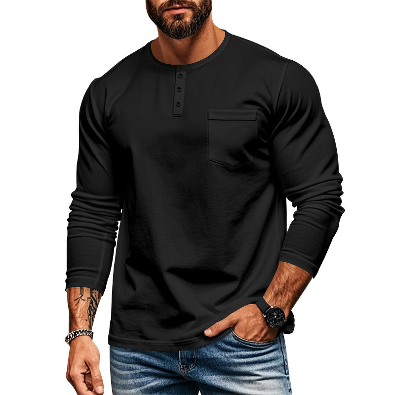 Herren nan schlankes Langarm-Buttonshirt mit kurzer Knopfleiste und Brusttasche Echo Archiv
