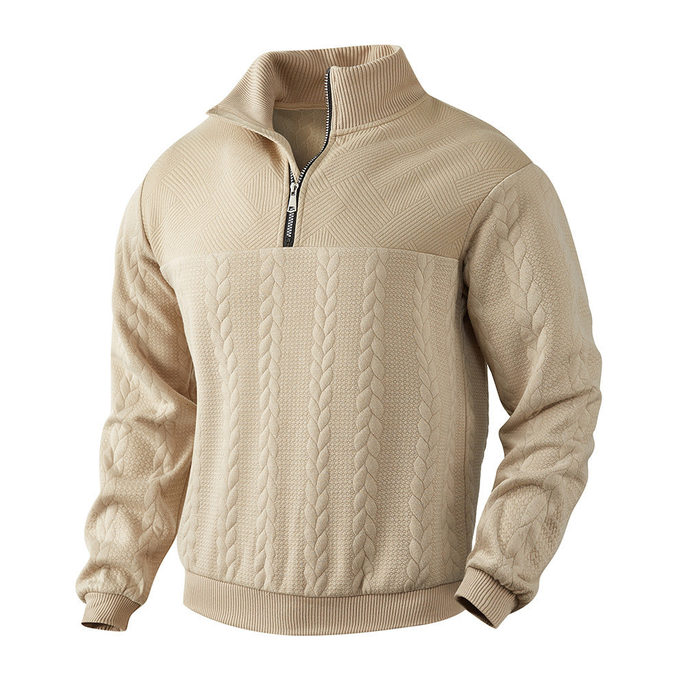 Herren lässiger Fleece-Pullover mit halbem Reißverschluss und strukturiertem Design Echoarchiv