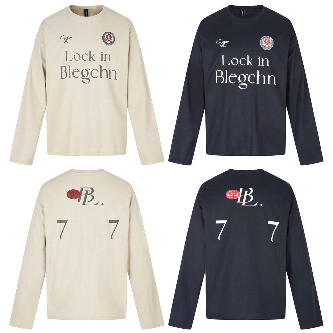 Unisex Rundhals-Sweatshirt mit großflächigem Typo-Print und gesticktem Emblem Echoarchiv