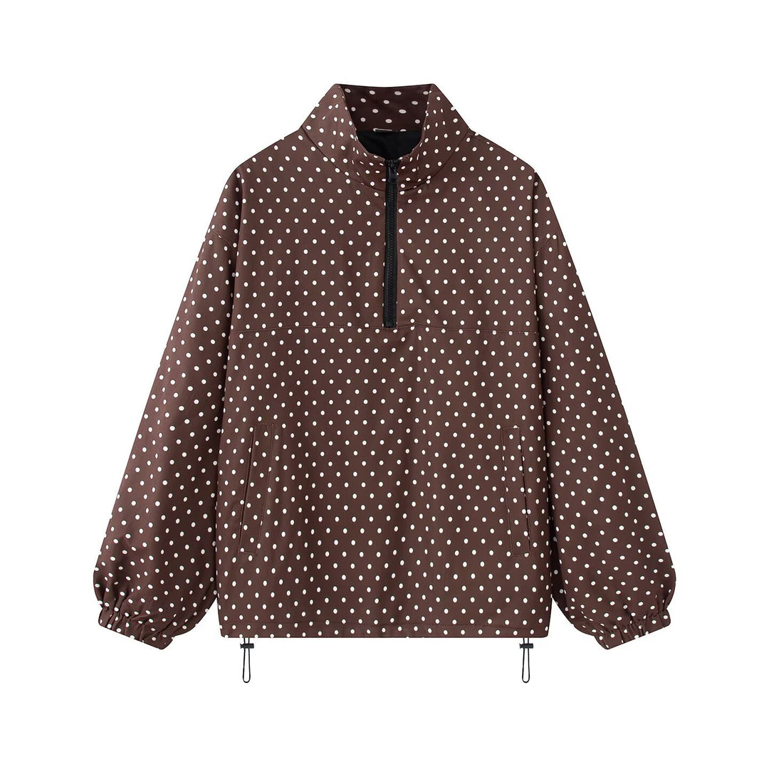 Damen Gepunkteter leichter Anorak mit Halbzip, Kängurutasche und Kordelzug Echo Archiv