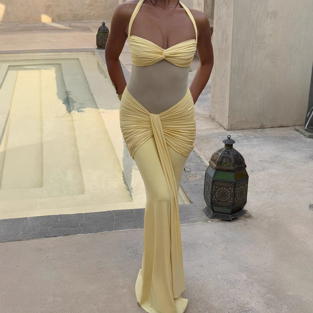 Damen Elegantes Maxikleid mit Raffhalterung und figurformenden Details Echo Archiv
